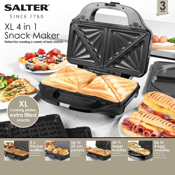 4 in 1 Combination Electric Omelette Cooker Waffle Iron Toastie Sandwich Maker Panini Press