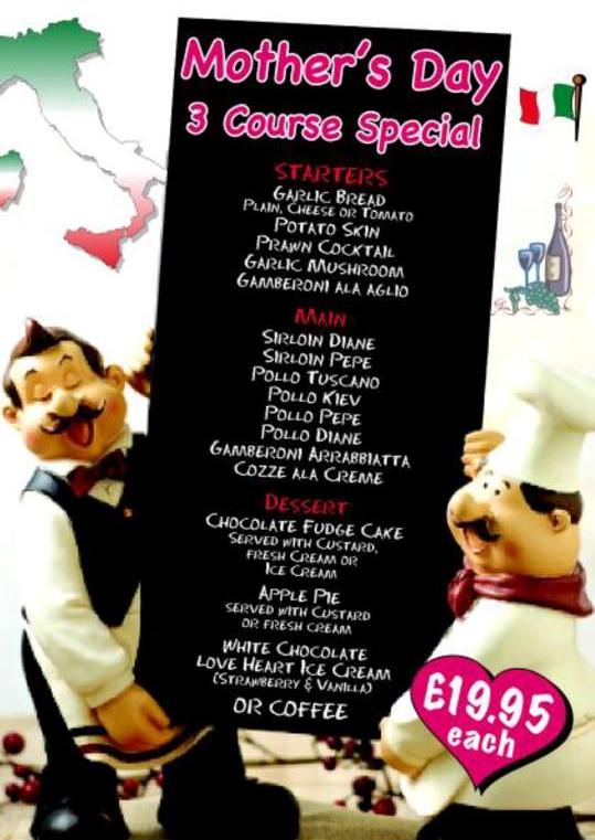 Tuscano's 2 Winchester Street South Shields NE33 2PS Mother's Day Menu