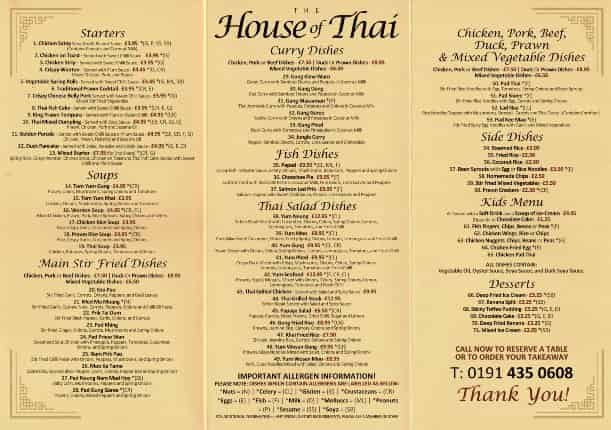 House Of Thai 18 Frederick Street South Shields NE33 5EA Menu 2 House Of Thai 18 Frederick Street South Shields NE33 5EA Menu 2