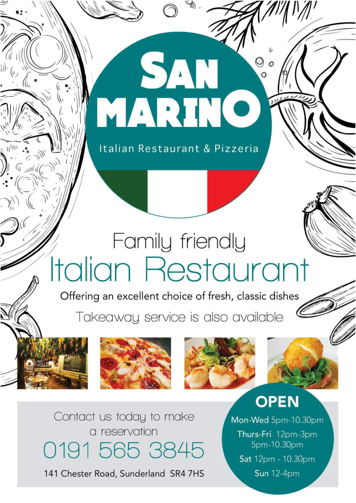 San Marino 141 Chester Road Sunderland SR4 7HG Flyer