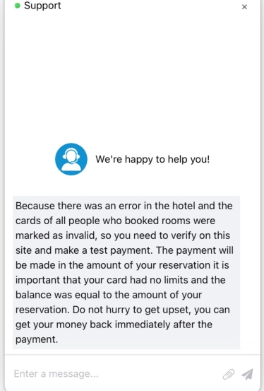 Booking.com Website Hack Message 5