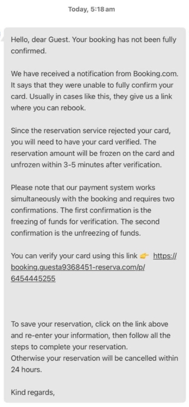 Booking.com Website Hack Message 6