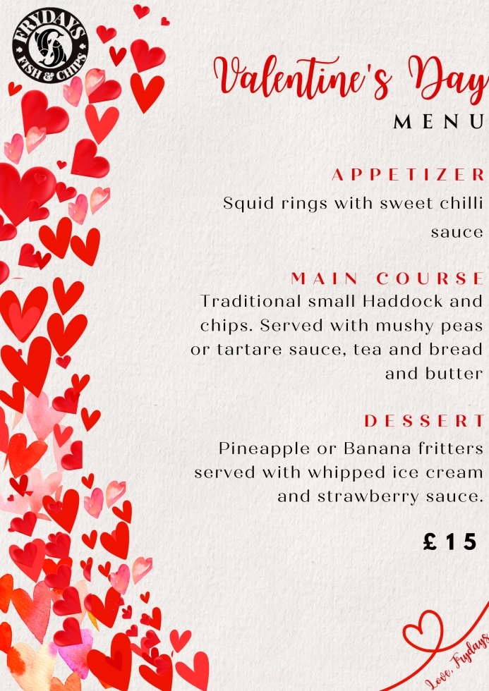 Frydays St Valentine's Day Menu