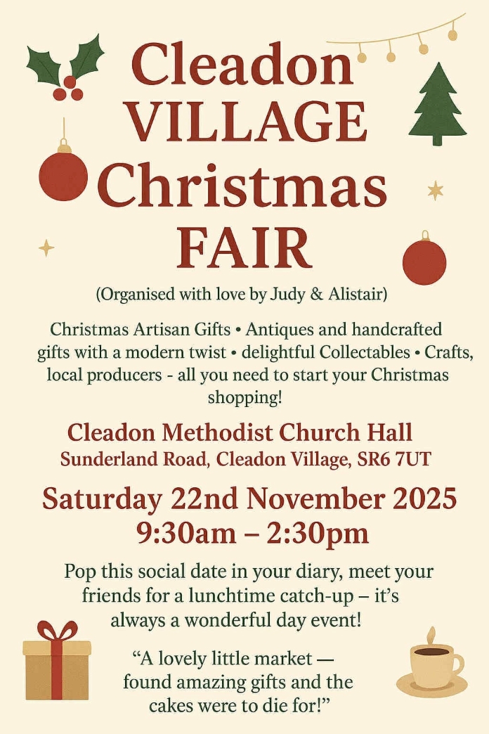 Cleadon Village Christmas Fayre Saturday 22nd November 2025