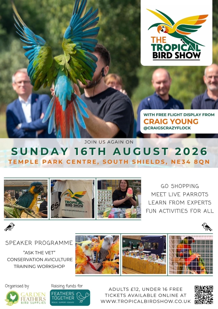 The Tropical Bird Show at Temple Park Centre South Shields August 2026 The Tropical Bird Show at Temple Park Centre South Shields August 2026