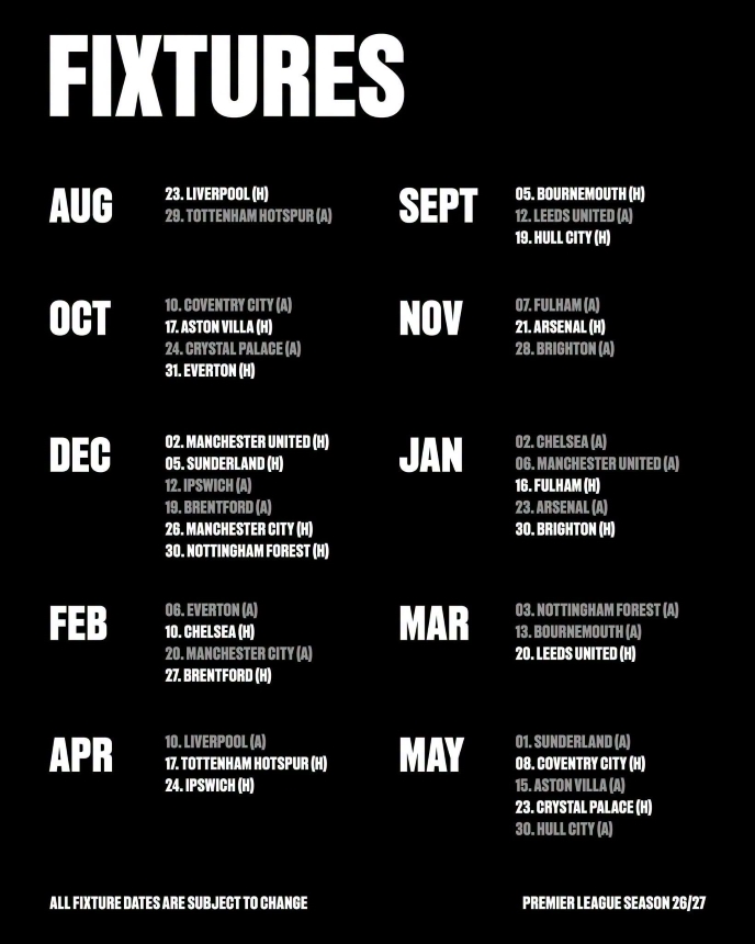 Newcastle United Premier League Fixtures 2026/2027 Newcastle United Premier League Fixtures 2026/2027