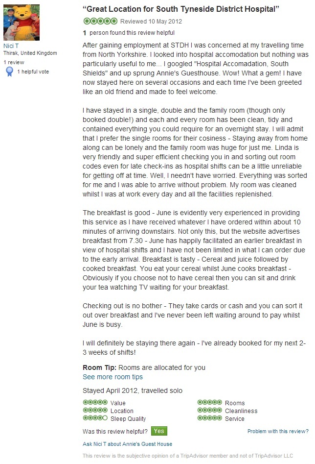 Hotel Review South Tyneside Hospital Accommodation NE33 0PL Hotel Review South Tyneside Hospital Accommodation NE33 0PL